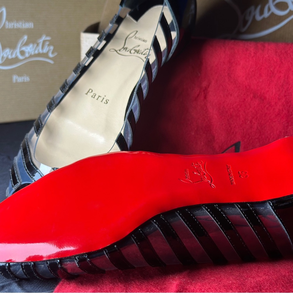 NEW Christian Louboutin Black A6 Patent Leather & Peep Toe Flats - $900 retail